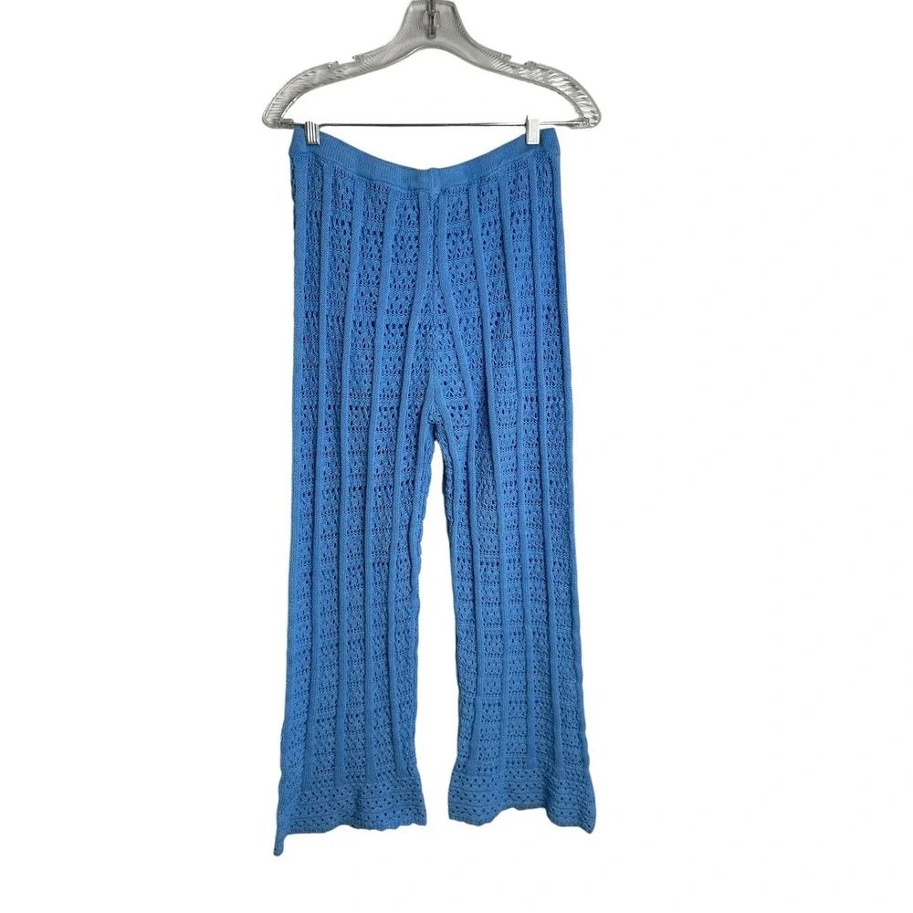 Free People Beach Quinn Crochet Flare Pull On Pants‎ Size S Blue Retro Inspired
